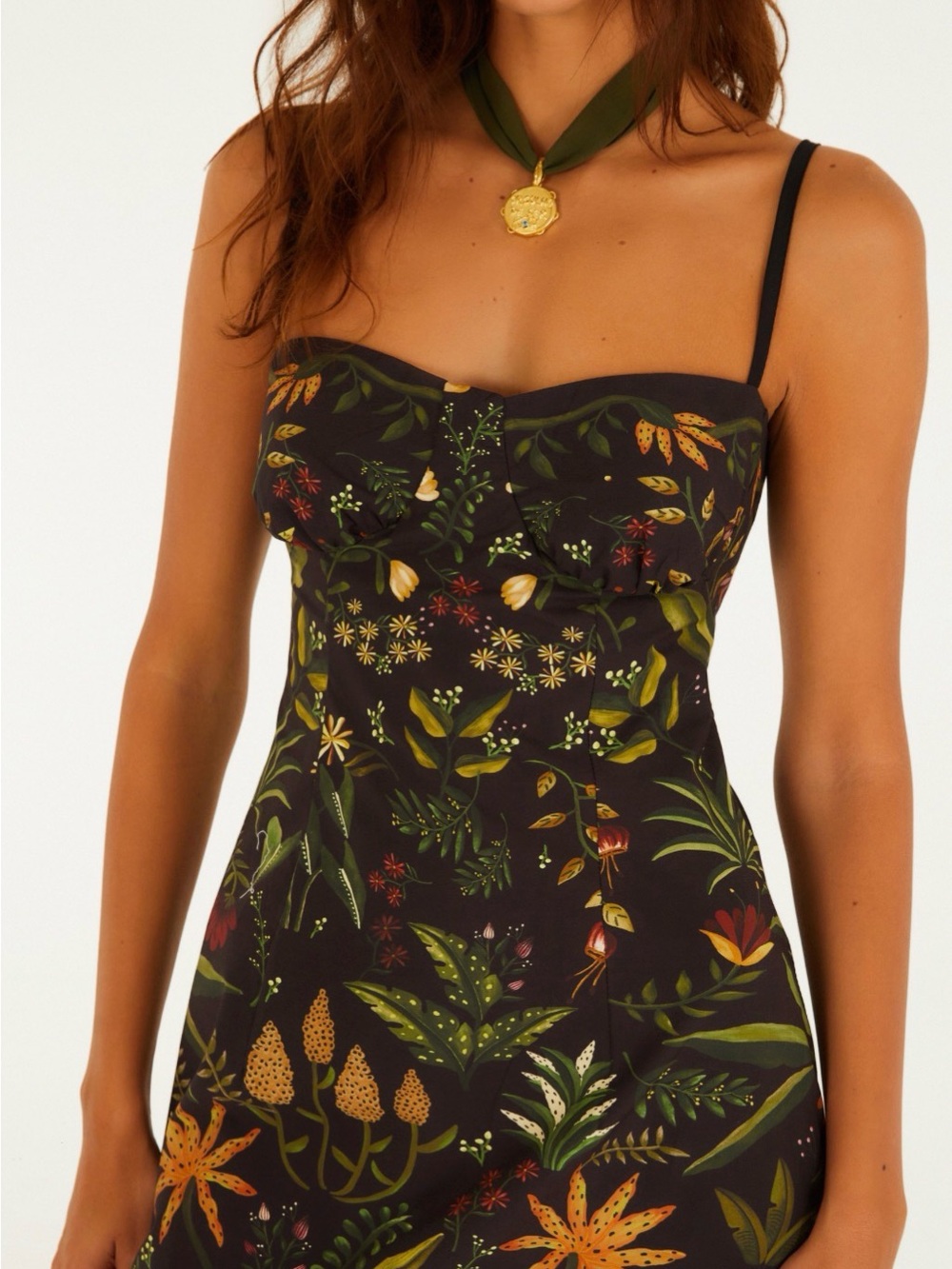 FARM Rio Black Maxi Dress with Green & Yellow Botanical Print